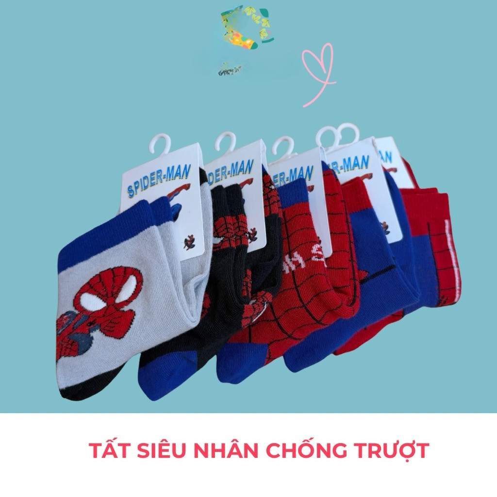 tất cho bé trai .TẤT siêu nhân người nhện cotton CHỐNG TRƯỢT cho bé 1–12 tuổi
