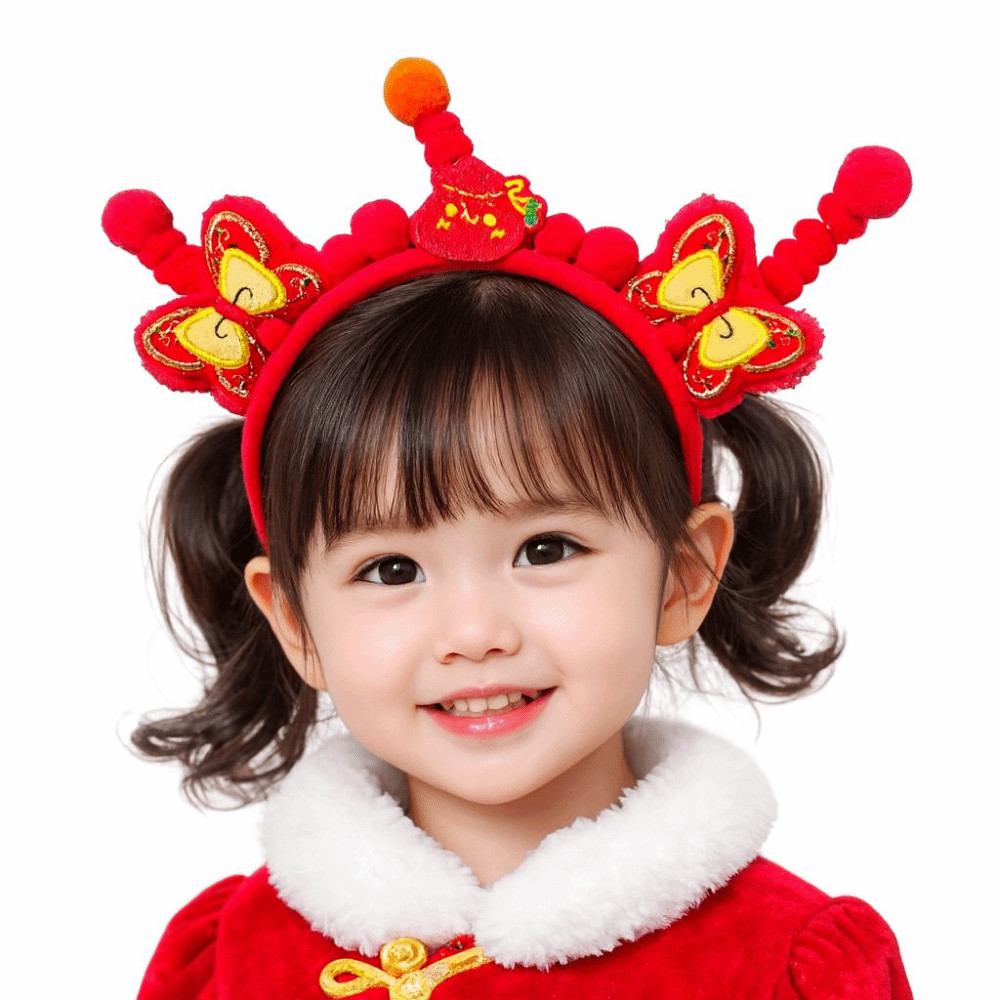 Vòng Tóc Năm Mới với Nơ Thêu Đỏ Sang Trọng, Phù Hợp cho Lễ Hội Hanfu
