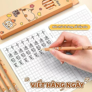 Bút chì cho bé lớp 1 loại gỗ HB - Bộ 12 cái Gỗ tự nhiên chất lượng cao, hình ảnh ngộ nghĩnh trên thân bút