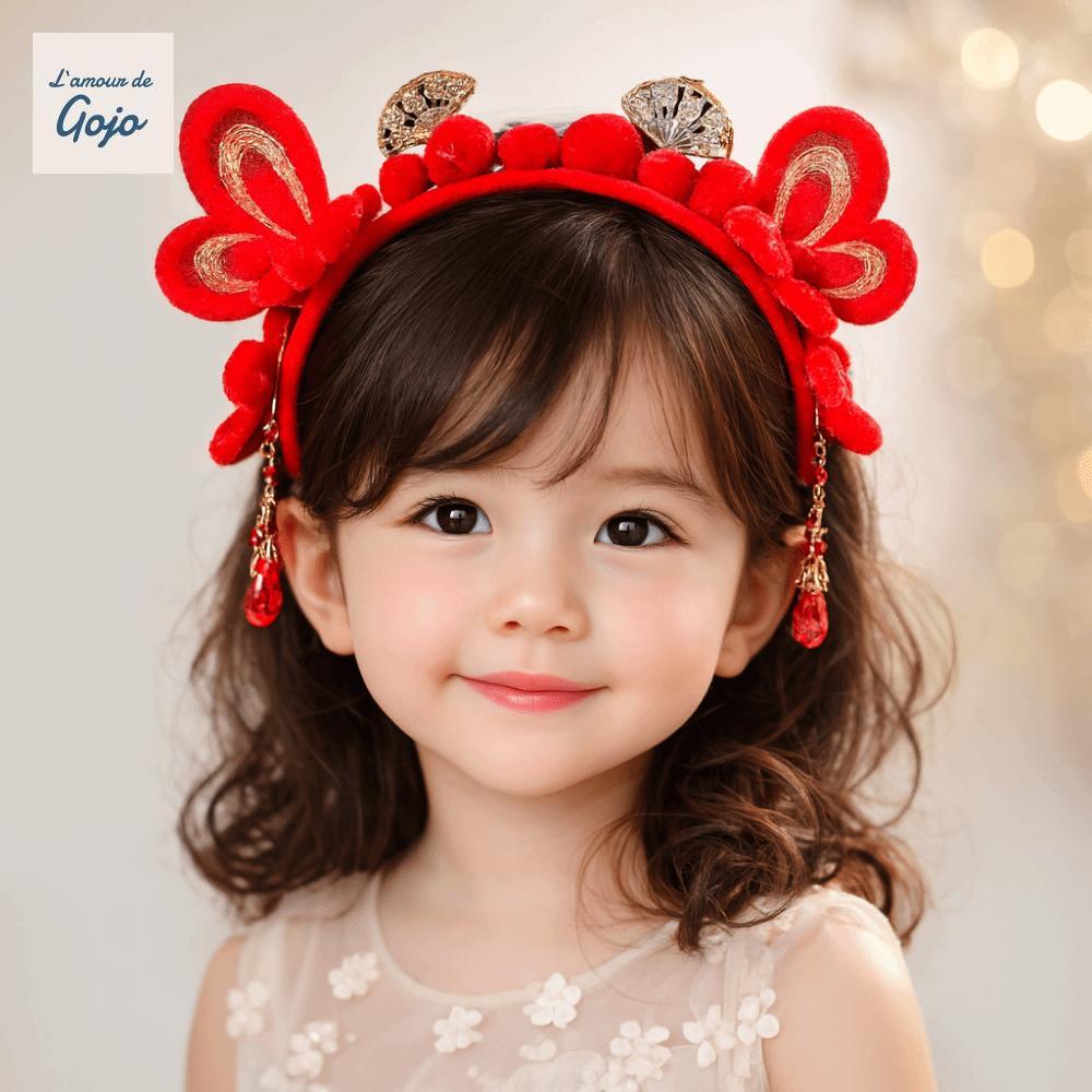 Vòng Tóc Năm Mới với Nơ Thêu Đỏ Sang Trọng, Phù Hợp cho Lễ Hội Hanfu