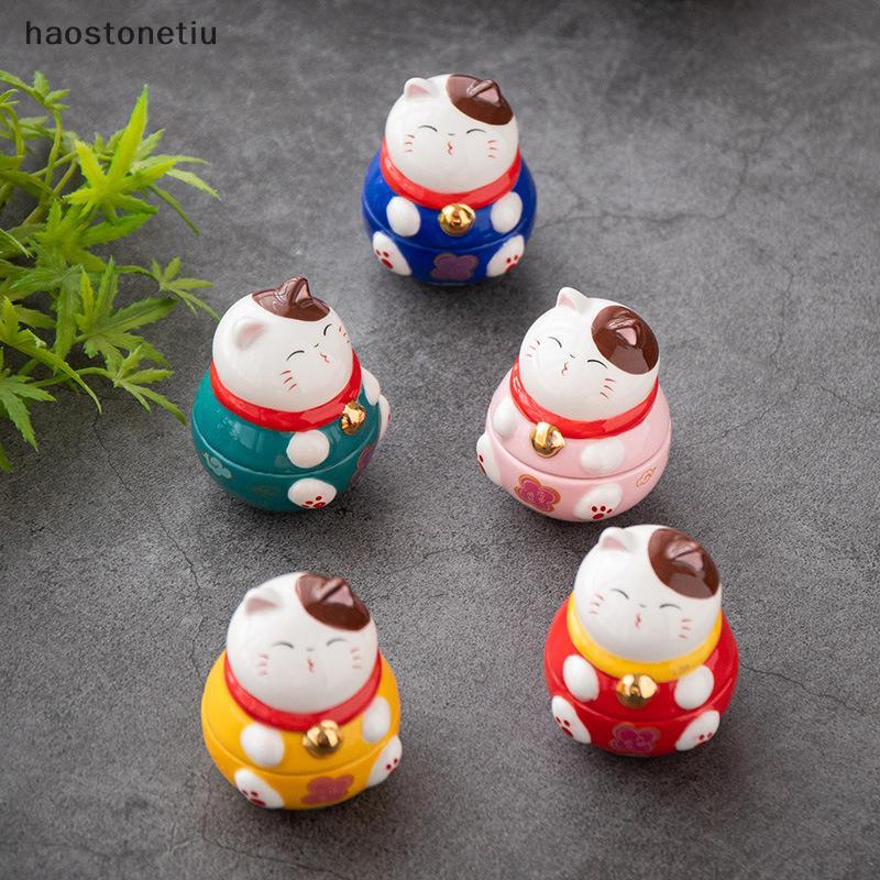 NS Nhật Bản Gốm May Mắn Mèo Tumbler Daruma Thủ Công Hoạt Hình Mèo May Mắn Đồ Trang Trí Phong Cảnh Trang Trí Nhà May Mắn Tượng Mèo Tượng Nhỏ NS