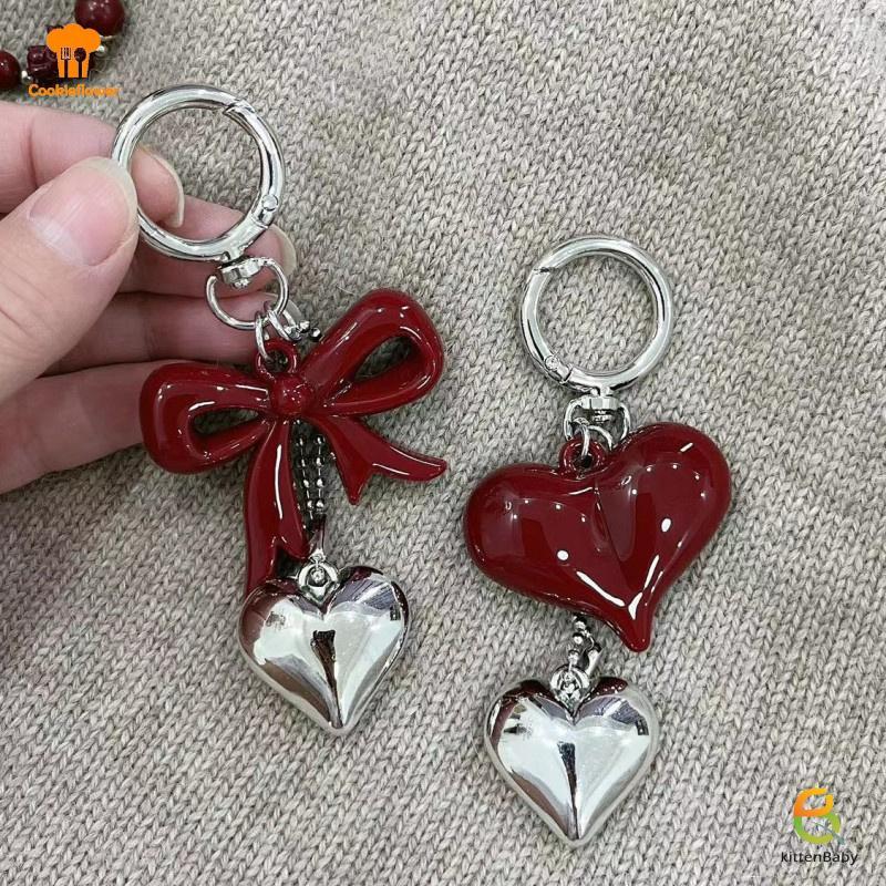 [Kitten-t] Tính Khí Đơn Giản Nơ Đỏ Trái Tim Acrylic Móc Khóa Mặt Dây Chuyền Dành Cho Nữ Bé Gái Ba Lô Đa Năng Phụ Kiện Trang Trí Quà Tặng Mới