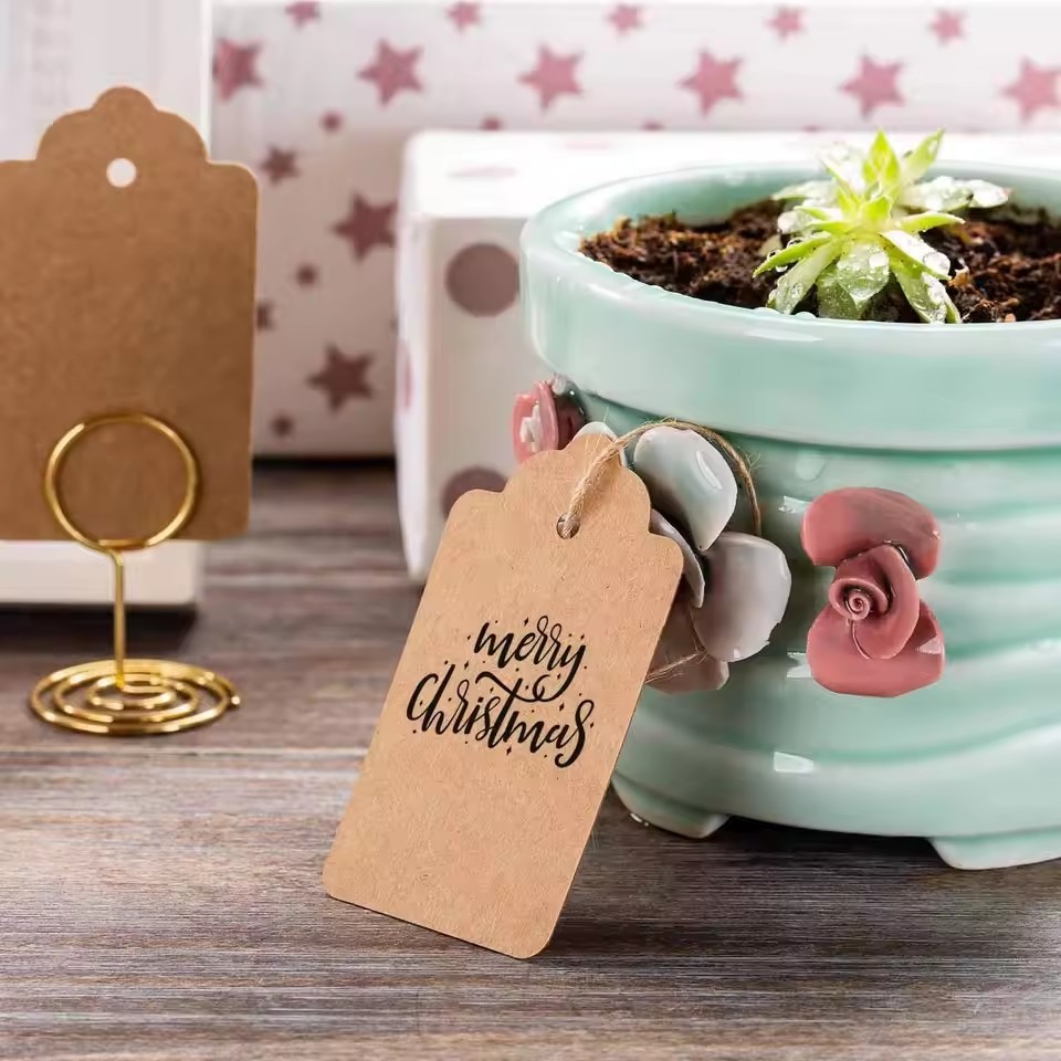 Thẻ treo trống có thể tùy chỉnh để ghi nhãn sản phẩm | Thẻ giấy Kraft có dây, 3 màu tùy chọn, 100 / 200 / 300 chiếc