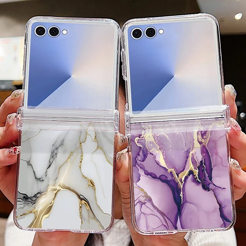 Ốp Điện Thoại Trong Suốt Đá Cẩm Thạch Đá Cẩm Thạch Đá Cẩm Thạch Cho Samsung Galaxy Z Flip 7 7FE Flip 6 Flip 5 Flip 4 5G Full Bản Lề Gấp Cứng PC Dành Cho Samsung Z Flip7 Flip6 Flip5 Flip4 Flip3