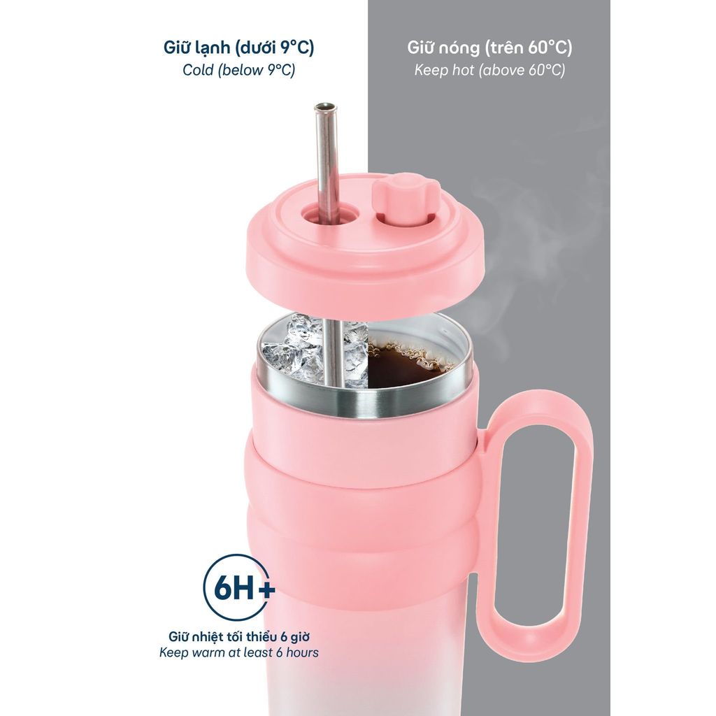 [NEW] Bình giữ nhiệt FUJI CHARM Inochi 750ml có 5 lớp cách nhiệt, lõi phủ sứ kèm ống hút inox có nắp đậy