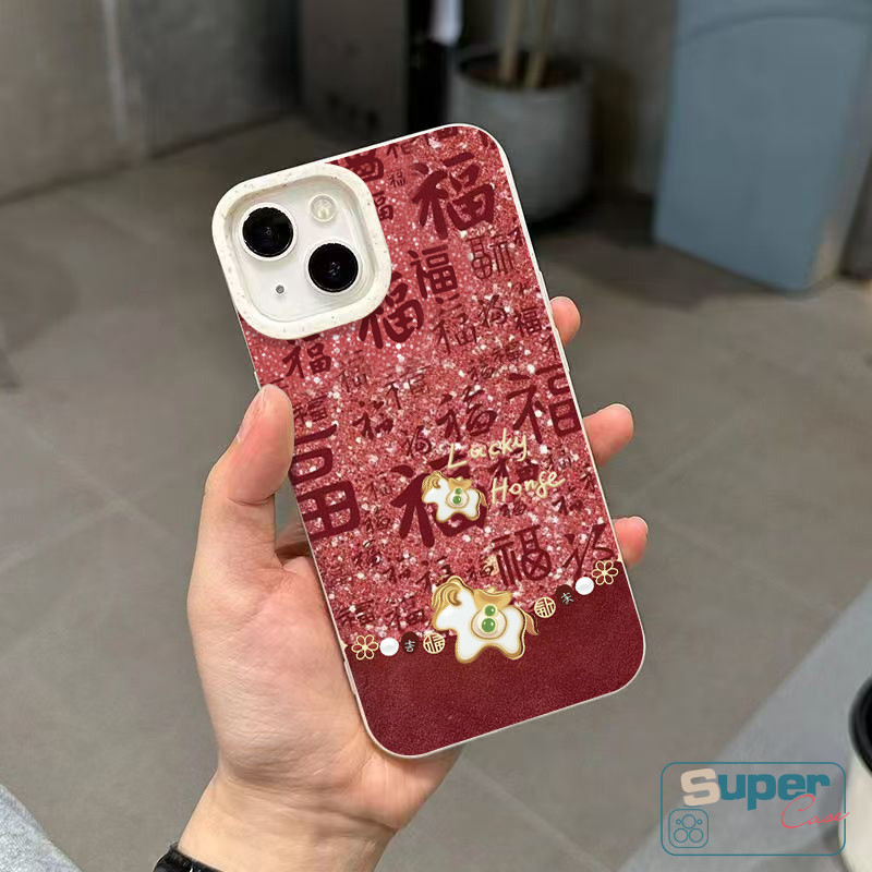 Ốp Lưng Tương Thích Cho IPhone 15 13 11 17 16 14 12 Pro Max XR Air 7Plus 15 16 8 6 7 14 6s Plus XS Max SE 2020 Thời Trang Sang Trọng Ngựa Dễ Thương Vàng Bạc Trang Sức Fortune Cover