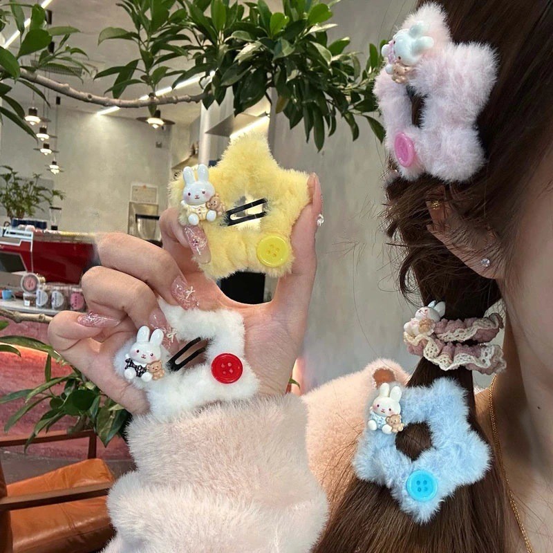 Kẹp Tóc Hình Thỏ Và Sao Màu Sắc Ngọt Ngào, Phụ Kiện Tóc Dễ Thương
