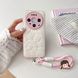 Ốp điện thoại dập nổi Ins Style Stars cho Xiaomi 17 Pro Max 15 14 Pro 13 Poco F8 F7 F6 Pro Ultra X7 Vỏ khung màu hồng dễ thương Vỏ bảo vệ ống kính sang trọng có dây buộc ngắn