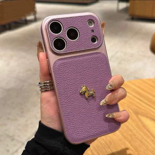 Bảo Vệ Toàn Diện Mạ 3D Ngựa Vàng Cam Da PU Ốp Lưng Điện Thoại iPhone 17Promax 17Pro 13 14 15 16 Pro Max Chống Sốc Nữ Vỏ Điện Thoại Di Động