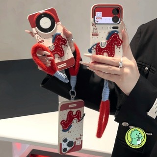 Ốp Điện Thoại Pony Năm Mới Dễ Thương Cho iQOO Z10X Z10 Turbo Pro Z9 Z9X Turbo Z8 Z8X Z7 Z7i Z6 Lite Z5X Z5 Z1 5G 4G Vỏ Sang Trọng Hoạt Hình Ngựa Chấm Bi Da PU Vỏ Mềm