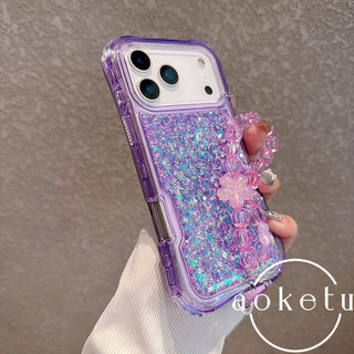 Thích hợp cho Apple 17promax Ốp điện thoại lấp lánh eo nhỏ màu tím 16 ba trong một 14 màn hình cao 13 bao gồm tất cả 12 chống rơi 11 với vòng đeo tay silicon bảo vệ