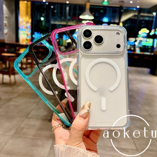 Túi khí bốn góc thích hợp cho vỏ điện thoại iPhone 17 ProMax 16 Promax trong suốt acrylic hút từ tính 15 / 14 / 13 / 12 / 11 vỏ chống rơi viền màu đơn giản
