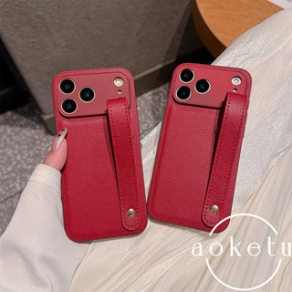 Thích hợp cho vỏ điện thoại Apple iPhone 17 Promax, dây đeo cổ tay sọc da đỏ, da sáng tạo cho mùa thu đông, bao gồm 15pro, vỏ bảo vệ sang trọng 14 / 13 / 12 / 11