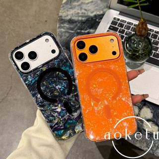 Ốp điện thoại từ tính họa tiết vỏ vàng sang trọng thích hợp cho iPhone 15, 16, 17 Pro Max, ốp lưng chống rơi cao cấp