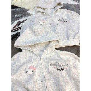 Áo hoodie zip nỉ xám form rộng có mũ unisex thêu chữ C’est La Vie mặc thu đông siêu xinh