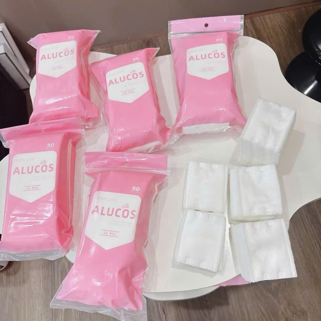 Bông Tẩy Trang Alucos 50 Miếng Siêu Xịn, Mềm Mịn, Bông Tẩy Trang Cotton 100% Ép Viền Dịu Nhẹ Cho Da An Lành