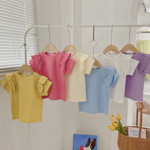 Bé Gái Xù Bay Tay Áo Thun Tay Ngắn Ngoại Thương Hàn Quốc Quần Áo Trẻ Em Hàng Có Sẵn 90-140 Size ARDW