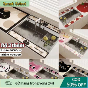 【COD】Bộ 3 thảm lọc nước nhà bếp với lớp bùn tảo cát siêu thấm, đế cao su chống trượt, giữ bồn rửa luôn khô ráo sạch sẽ.