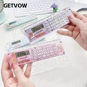 Thước thẳng GETVOW, có nút silicon Máy tính thước Capybara Mini, Công cụ vẽ thước đo 8 chữ số hoạt hình im lặng