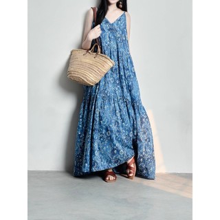 Váy dài cotton dây đeo phong cách kỳ nghỉ trẻ trung thanh lịch mùa hè cho nữ