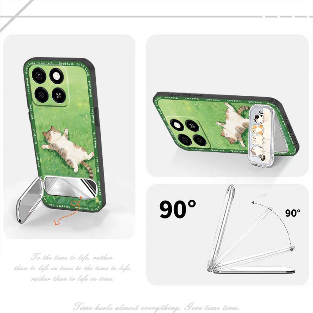 Ốp Điện Thoại Ốp lưng ZTE Blade A35 / A55 Bọc Toàn Bộ Ba Chiều 3D Chống Bụi Bẩn Thêu Sang Trọng Hoạt Hình Silicon Giá Đỡ Điện Thoại Vải Chống Thấm Nước Miếng Dán Gương