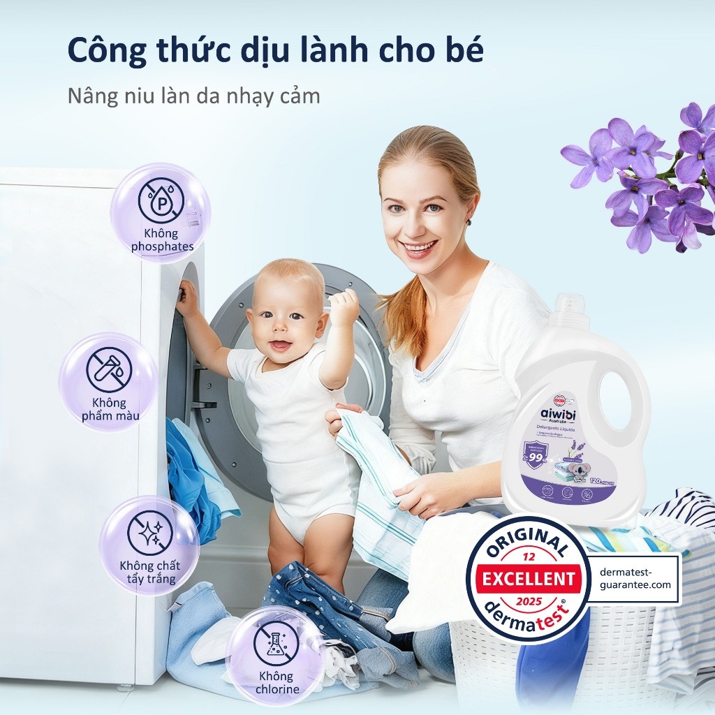 Nước Giặt Aiwibi Cho Bé Bảo Vệ Quần Áo Mềm Mại, Dịu Nhẹ - Hương Lavender