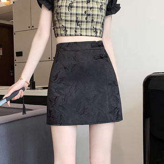 Váy ngắn jacquard kiểu Trung Hoa có cài nút dành cho nữ, mẫu mới mùa hè, cực kỳ nữ tính thanh lịch
