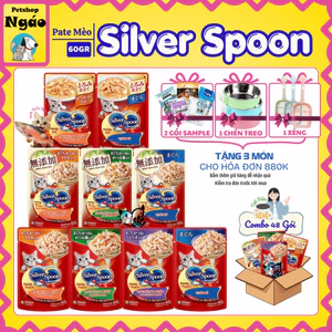 Pate Silver Spoon thùng 48 gói thức ăn ướt cho mèo dạng sốt/dạng thạch gói 60g