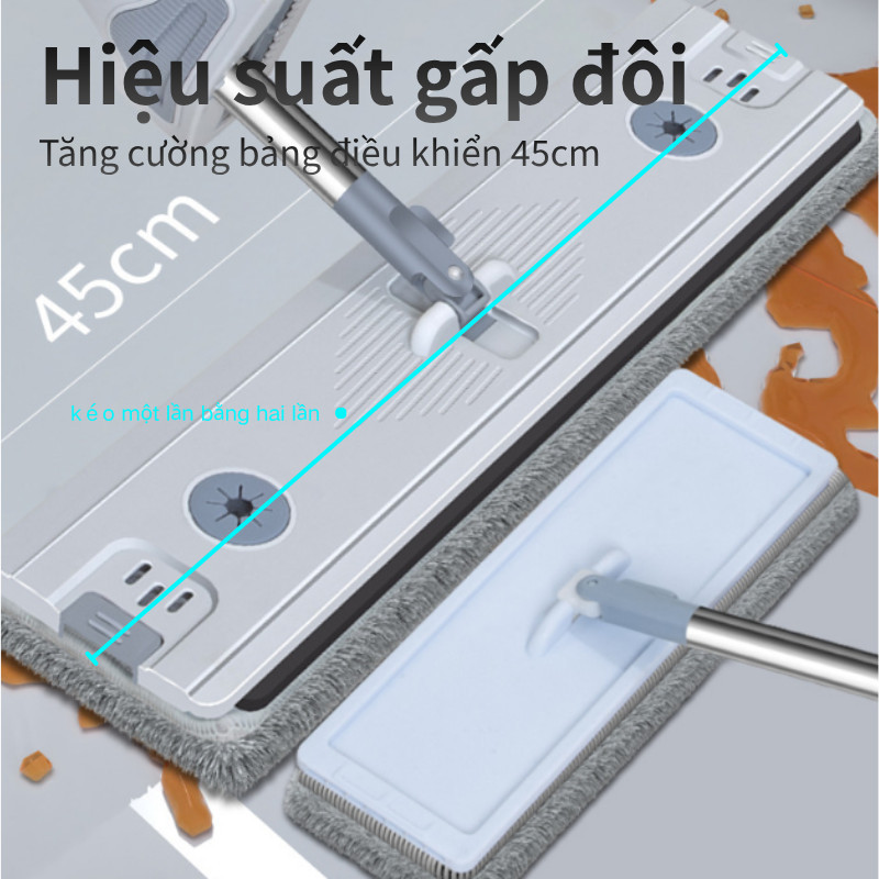 Cây Lau Nhà Tự Vắt 45cm Bàn Lau Lớn - Chổi Lau Nhà 3 Trong 1 (Lau Khô/Lau Ướt), Xoay 360°, Tiện Lợi, Đa Năng