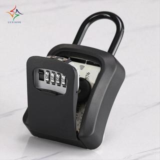 [luxiang.vn] Hộp đựng chìa ngoài trời chống nước, mã 4 số, dây thép, dễ lắp đặt, màu đen