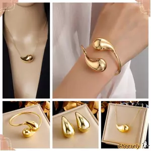 Vòng cổ và bông tai thép không gỉ sáng tạo, thiết kế giọt nước đơn giản, phù hợp làm quà tặng sinh nhật