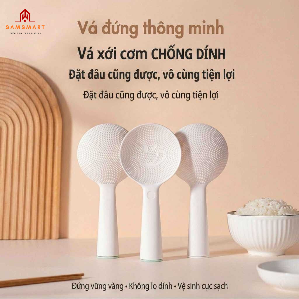 Muôi Xới Cơm Tự Đứng Chống Dính, Nhựa PP Cấp Thực Phẩm Cao Cấp, Chịu Nhiệt, Dụng Cụ Tiện Dụng Bền Đẹp