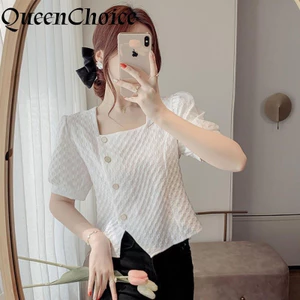 Áo sơ mi nữ tay ngắn cổ vuông màu trắng đơn sắc - Phong cách thời trang