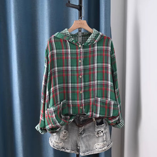 Plus Size Áo sơ mi kẻ sọc 100% cotton thời trang Nhật Bản có mũ trùm đầu