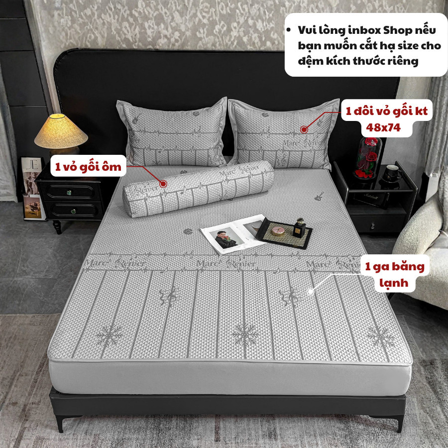 (CDH2634) Bộ ga gối 4 món kèm vỏ ôm mang tông màu sang trọng, tinh tế Memminbedding chất liệu băng lạnh hợp dùng mùa hè