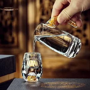 TRTR Sang Trọng Pha Lê Thủy Tinh Vodka Thủy Tinh Sake Shochu Thanh Thủy Tinh Rượu Mùi Đôi Đáy Vàng Lá Thủy Tinh Trà Quà Tặng Cao Cấp Rượu Cứng VN