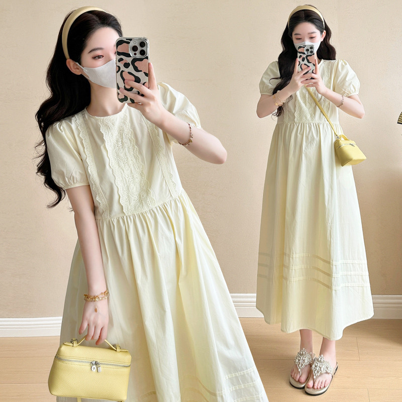 Váy bà bầu mùa hè Váy Cotton nguyên chất kiểu Pháp