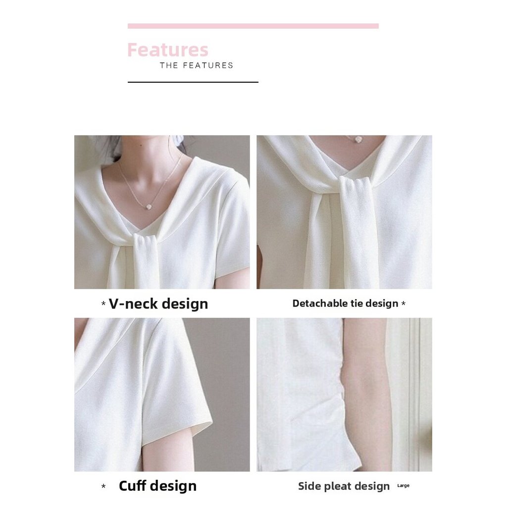 Mutu blouse phong cách Hàn Quốc, cổ chữ V, tay ngắn màu trắng - thiết kế sang trọng mùa hè