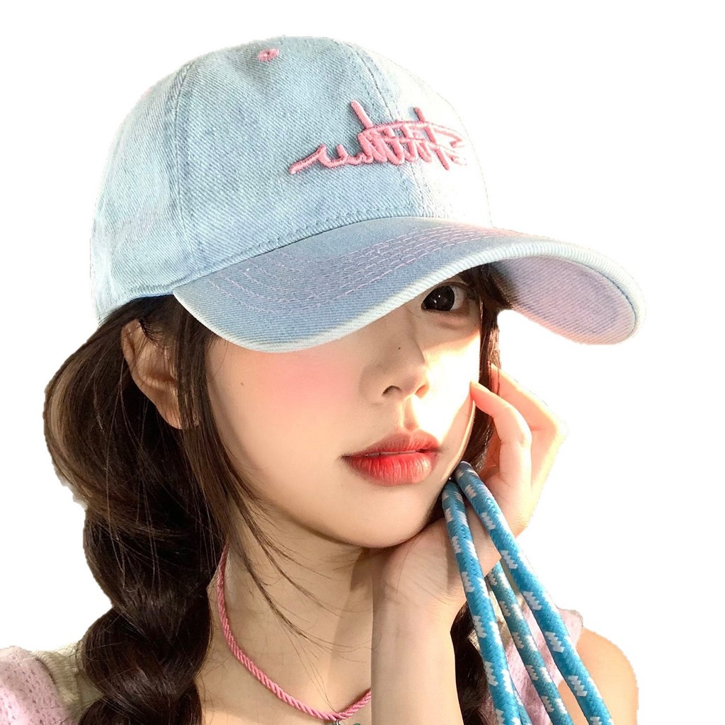 Mũ Bóng Chày Denim Nữ Thêu Rửa, Phong Cách Retro, Rộng Vành Giúp Mặt Nhỏ Hơn