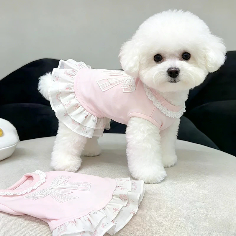 Quần Áo Cho Chó Mùa Xuân Mùa Hè Hoa Vest Khâu Đầm Bichon Teddy Maltese Công Chúa Phong Cách Váy