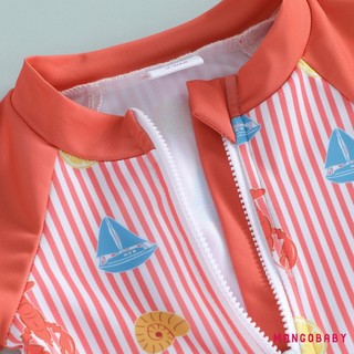 MG-Toddler Boy Rash Guard Đồ bơi in tôm Tay dài Dây kéo phía trước Bộ đồ tắm sọc có mũ