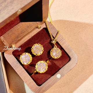 Trang sức hình bát giác hoa hồng cắt màu xanh zircon, phong cách châu Âu hiện đại, phù hợp cho nữ