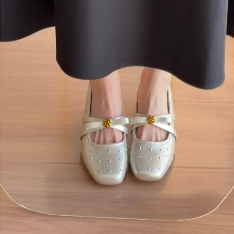 Thời Trang Hàn Quốc Mũi Vuông Cao Cấp Mary Jane Giày PU Nữ Chống Trơn Trượt Chống Mài Mòn Tính Khí