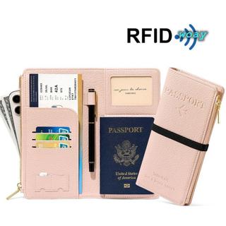 Túi đựng hộ chiếu PU WOAY, Vỏ hộ chiếu RFID chống nước nhiều thẻ, Phụ kiện du lịch Đa chức năng có dây kéo Vỏ bảo vệ hộ chiếu