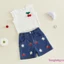Trang phục mùa hè cho bé gái Áo ba chiều trang trí rau diếp + Bộ quần short Denim thêu đàn hồi