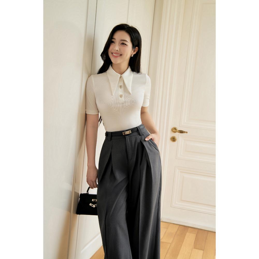 Quần li súp ELLA DORA dáng suông form gọn thiết kế thanh lịch sang trọng 2 màu XÁM/ĐEN [Q47]