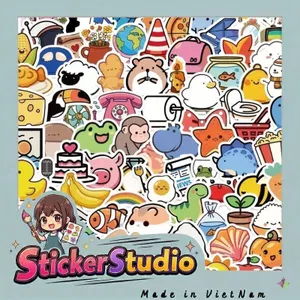 Set 60 Sticker Hoa Quả Động Vật Biển Chống Nước Dán Laptop Vali Sổ Tay