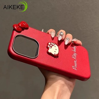 Ốp Điện Thoại Da PU Màu Đỏ Năm Mới Cho OPPO Reno 15 Pro Mini 15C 15F FS 14F 14 13F 13 Pro Max 5G 4G Vỏ Nơ Kitty 3D Dễ Thương Vỏ Mềm Chống Sốc