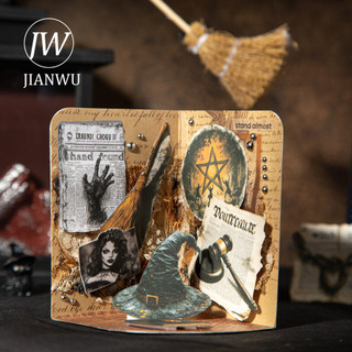 JIANWU Phù Thủy Báo Series Vintage Nhân Vật Ma Thuật Phong Cảnh Chất Liệu Cắt Dán Sáng Tạo DIY Tạp Chí Văn Phòng Phẩm
