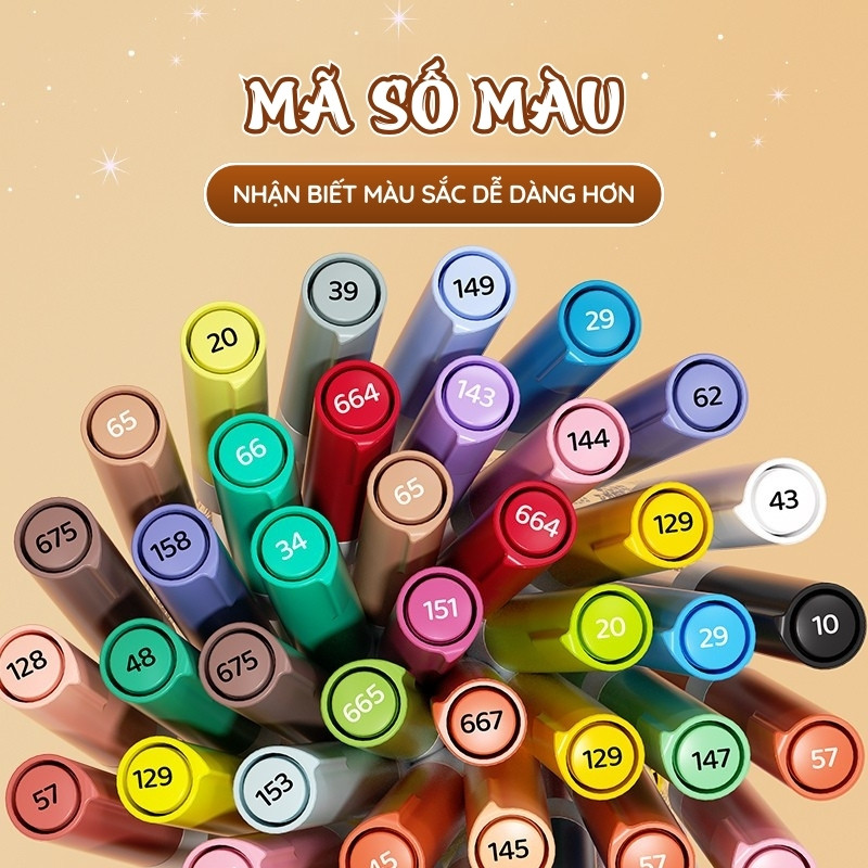 Bộ Bút Acrylic Marker 24/36/48 Màu – Đầu Lông Brush Lấp Lánh Linh Hoạt, Màu Sắc Tươi, Học Sinh Vẽ Tranh Nghệ Thuật